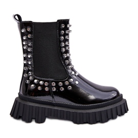 Piger-patent Chelsea-støvler dekoreret med sorte Adelie-rhinestones