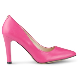 Pink pumps med en tyk stilethæl lyserød