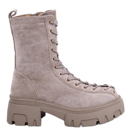 Wayne Khaki damestøvler med snøre beige