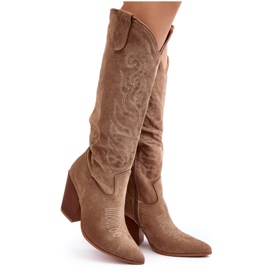 Beige Tomani Cowboystøvler til kvinder med høje hæle