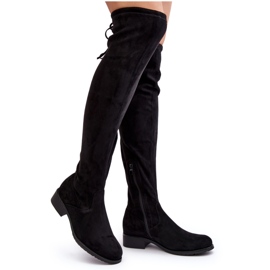 Dame-over-the-knee-støvler i ruskind, sort Enelyn