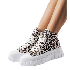 Fiave sneakers med leopardtryk med høj platform hvid