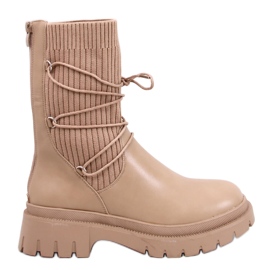 Willet Khaki strømpe ankelstøvler beige