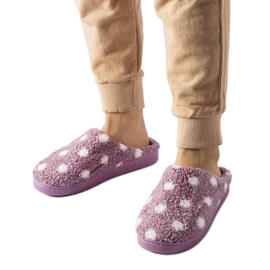 Lilla varme hjemmesko med hvide prikker violet