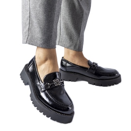 Sorte patent loafers med Casine rhinestones