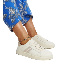 Beige sneakers i læder med snøre