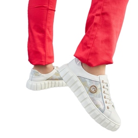 Beige læder sneakers med rhinestones