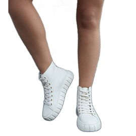 Beige lange sneakers i læder