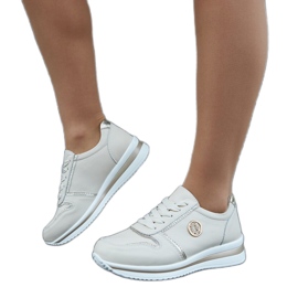Beige læder sneakers med rhinestones