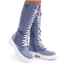 Dameisolerede denimstøvler med snøre, blå Cresanta beige