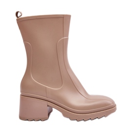 Matte Wellington-støvler til kvinder med høje hæle, beige Bertaida