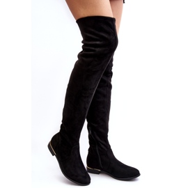 Super Me Over-knæ-støvler til kvinder med flade hæle, sort Bikka