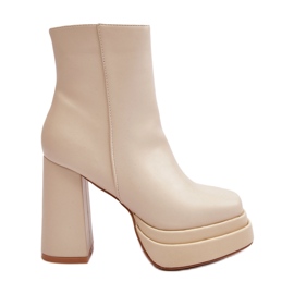 Sweet Shoes Ankelstøvler til kvinder på høj hæl og platform, lys beige sandstra