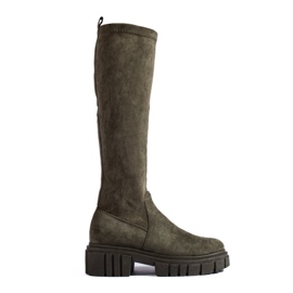 Shelovet mørkegrønne ruskinds slip-on støvler