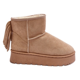 Snestøvler til kvinder på en massiv platform med frynser, Beige Lirico