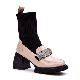Kvinders støvler med en sok dekoreret med zirkoner Beige S.Barski MR870-41