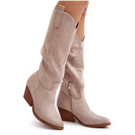 Over-knæ-cowboystøvler til kvinder, lys beige, Oppore