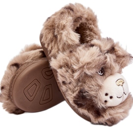 Pels børnetøfler med en bamse, mørk beige Apolanie