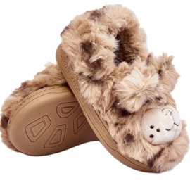 Pelsbørnetøfler med en bamse, Beige Apolanie