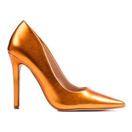 Shelovet orange metallic pumps med høj hæl