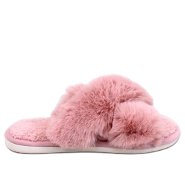 Parris pink pels hjemmesko med krydsremme lyserød