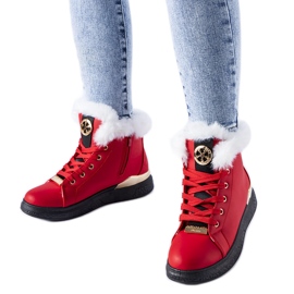 Røde sneakers med hvid pels fra Fiemme