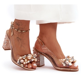 Gennemsigtige stilfulde højhælede sandaler Rose Gold S.Barski MR1037-17 lyserød