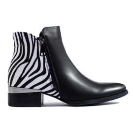 Shelovet sorte dameankelstøvler med zebraprint