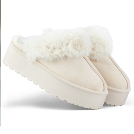 Beige platform hjemmesko med pels