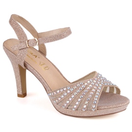 D&A Guldglitter højhælede sandaler med zirkoner DA gylden