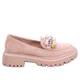 Dollin Khaki platform loafers med krystaller beige