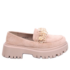 Heidi Khaki loafers med krystaller beige
