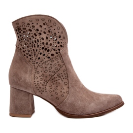 Zazoo 3166/P Dame gennembrudt højhælede støvler, ruskind, beige