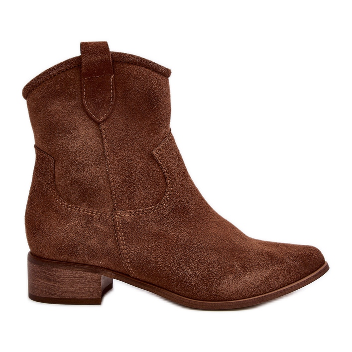 Zazoo 3329 brune ruskinds cowboystøvler med lave hæle