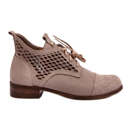 Zazoo 2878 Lav gennembrudt damestøvler, ruskind, beige