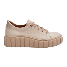 Zazoo 2919 lædersko til kvinder med tyk sål, beige