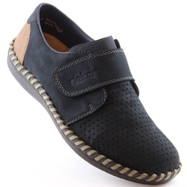 Rieker M RKR585 lædersko med velcro, marineblå