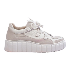 Sportssko i læder til kvinder på platformen M01/1 Zazoo Light Beige