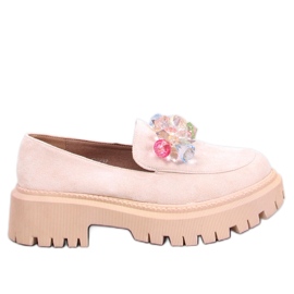 Stefani Beige platform loafers med sten