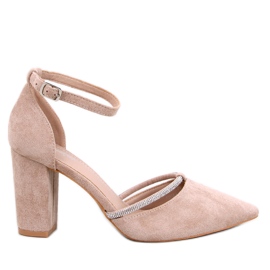 Ingrid Khaki højhælede pumps med rhinsten beige