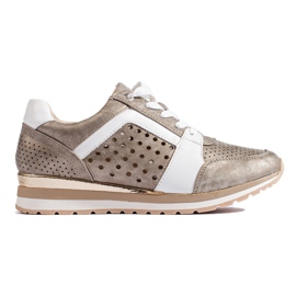Daszyński guldgennembrudte sneakers til kvinder gylden