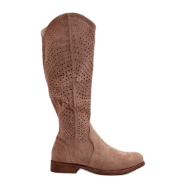 S.barski HY66-150 Openwork støvler på flade hæle Beige