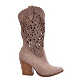 Zazoo 3414 Openwork ankelstøvler til kvinder Ruskind Cappucino beige