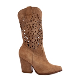 Zazoo 3414 Openwork ankelstøvler til kvinder, ruskind, beige