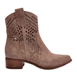 Zazoo 3305 Dame gennembrudt lavhælede cowboystøvler Ruskind Cappucino beige