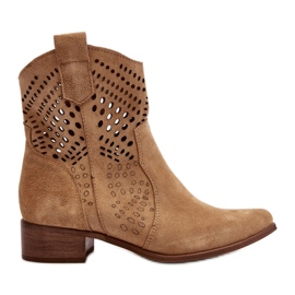 Zazoo 3305/2 Dame gennembrudt lavhælede cowboystøvler Ruskind Beige