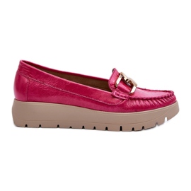 Zazoo 10141 lædermokkasiner på platformen med fuchsia dekoration lyserød