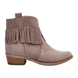 Zazoo 3430 ruskindsstøvler til kvinder med cappucino frynser beige