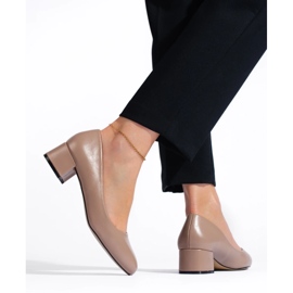 Lavhælede pumps til kvinder, mørk beige