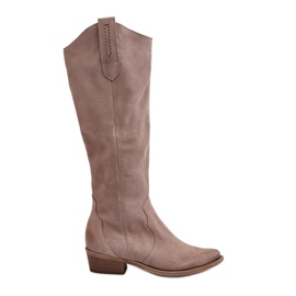 Zazoo 3427 Ruskind Cappuccino Cowboystøvler til kvinder beige